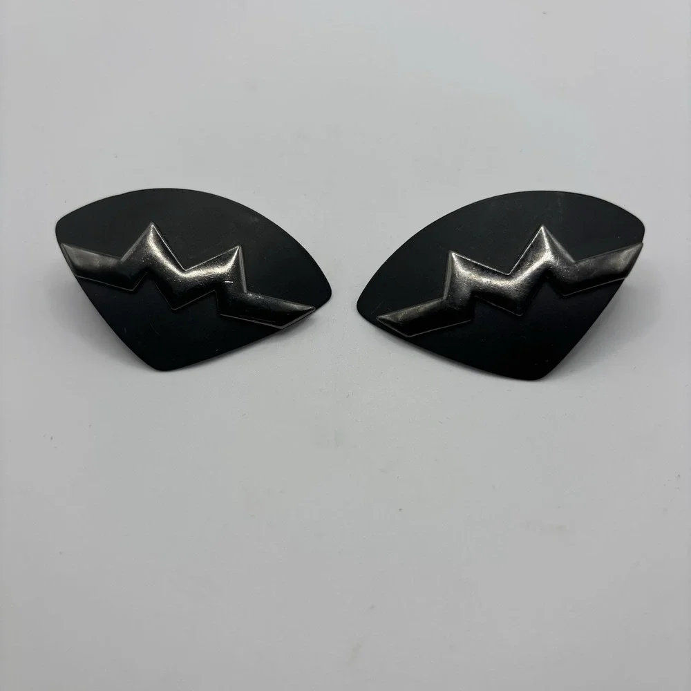 Vintage‎ 80s BlackMonet Metal Metalic Matrix Oversized Clip On Huggie Earrings